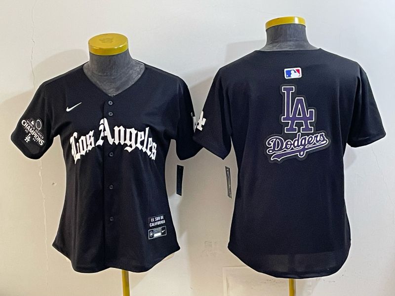 Women 2026 Los Angeles Dodgers Blank Black Game Nike MLB Jersey style 0023->women mlb jersey->Women Jersey